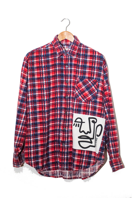 Vintage Navy & Red Plaid Button-Up (L)